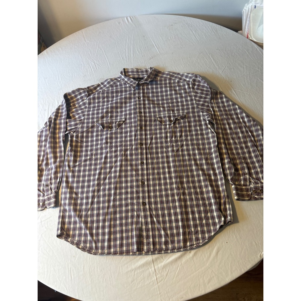 Eddie Bauer Plaid Button Down Shirt Mens XL Burgundy Navy Long Sleeve